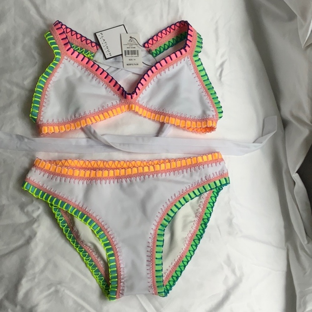 NWT Girls Platinum bikini size 14 in water lily.